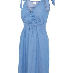 MamaLicious Milana tess S/L woven kjole - LIGHT BLUE - L