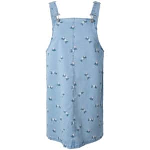 PIECES dame kjole PCFLORA - Light Blue Denim PINK FLOWER EMBROIDERY