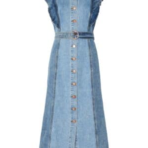 Y.A.S - Kjole - Cawi SL Denim Long Dress S. - Medium Blue Denim / Light Blue Denim Blocking