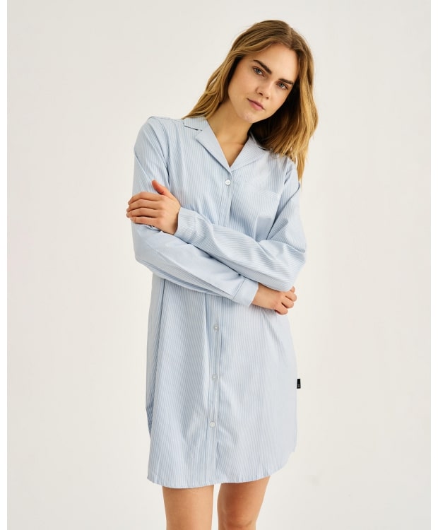JBS of Denmark Women Bambus Pyjamas Kjole i Blå med Stribet Mønster - Blød, Åndbar & FSC-certificeret